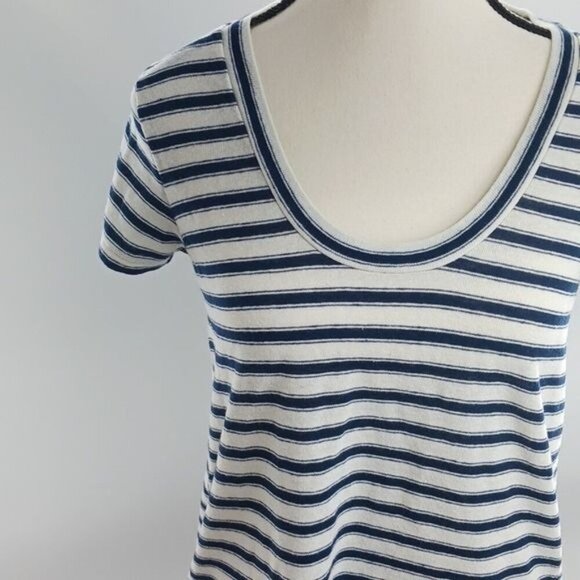 Madewell T Shirt Womens S Blue White Striped Scoop Neck Linen Casual Tee - Picture 3 of 7